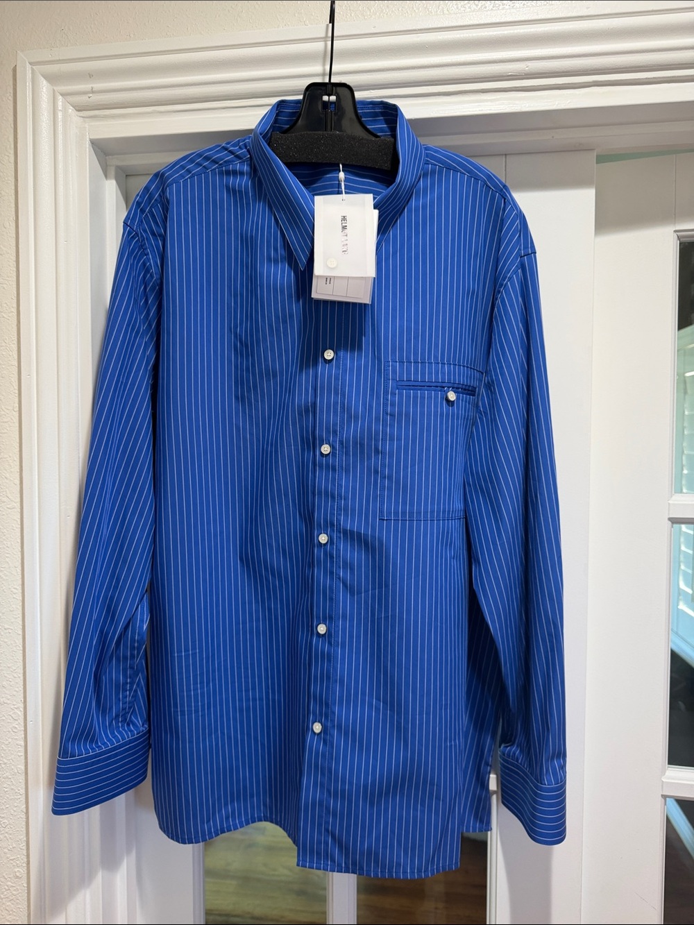Helmut Lang Royal Blue Pinstripe Dress Shirt